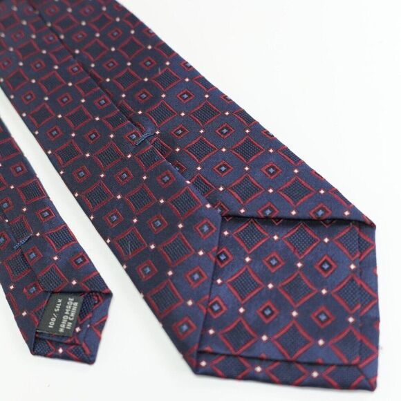 Jos A Bank Signature Collection Blue Red Geometric Check Silk Woven Tie - Picture 3 of 6